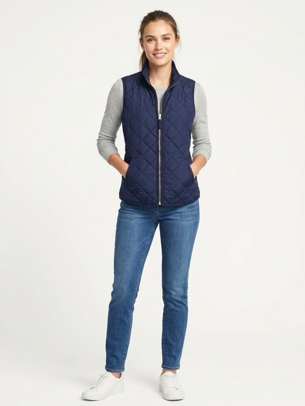 Old Navy Navy Blue Diamond Quilted Zip Vest | Small